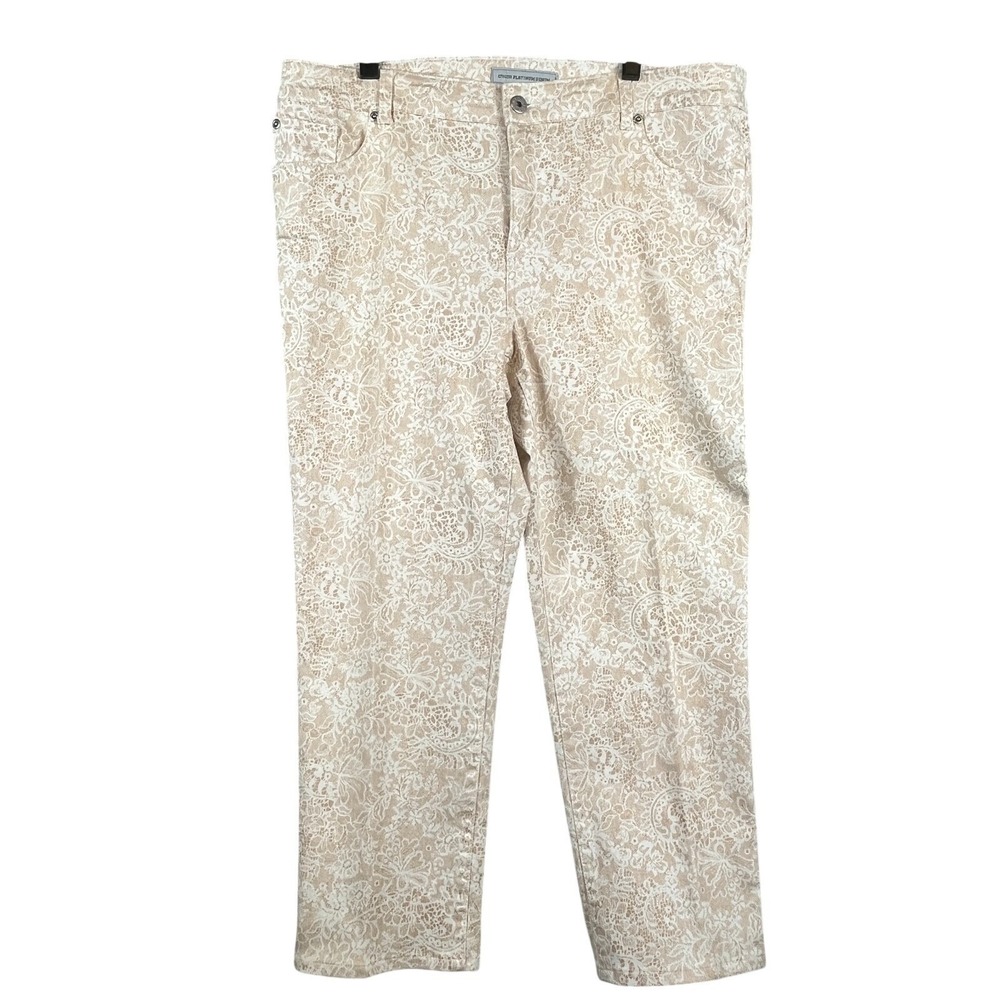 Chicos Womens 3 US 16/18 Crop Jeans Ultimate Fit Mid Rise Floral Ivory Stretch